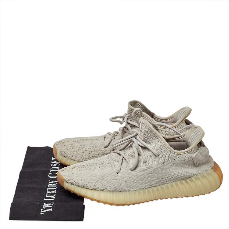 Pre Owned Yeezy x Adidas Beige Cotton Knit Boost 350 V2 Sesame Sneakers Size 42