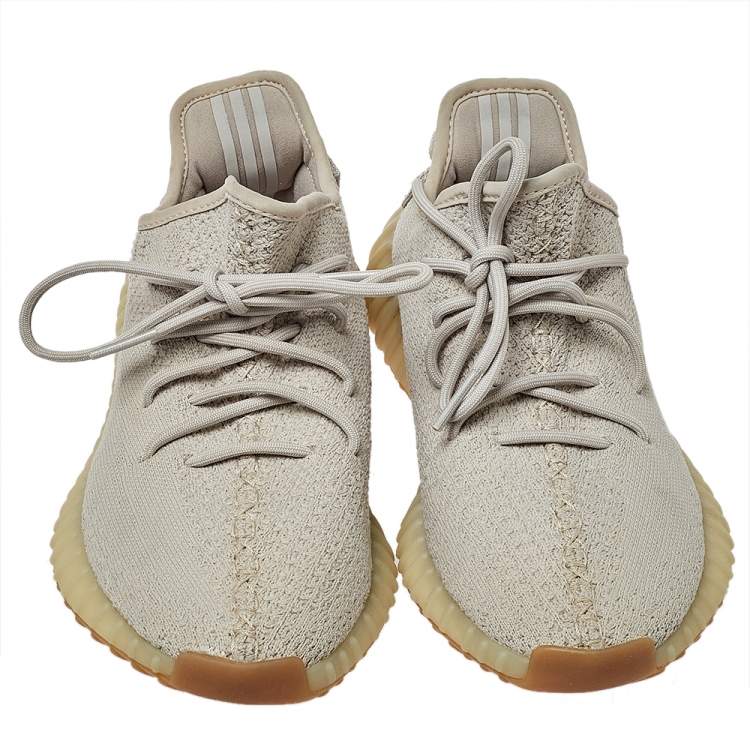 Pre Owned Yeezy x Adidas Beige Cotton Knit Boost 350 V2 Sesame Sneakers Size 42