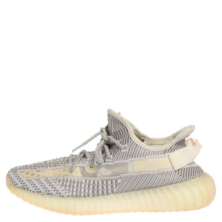 Pre Owned Yeezy x Adidas White/Grey Knit Fabric Boost 350 V2 Static Non-Reflective Sneakers Size 42