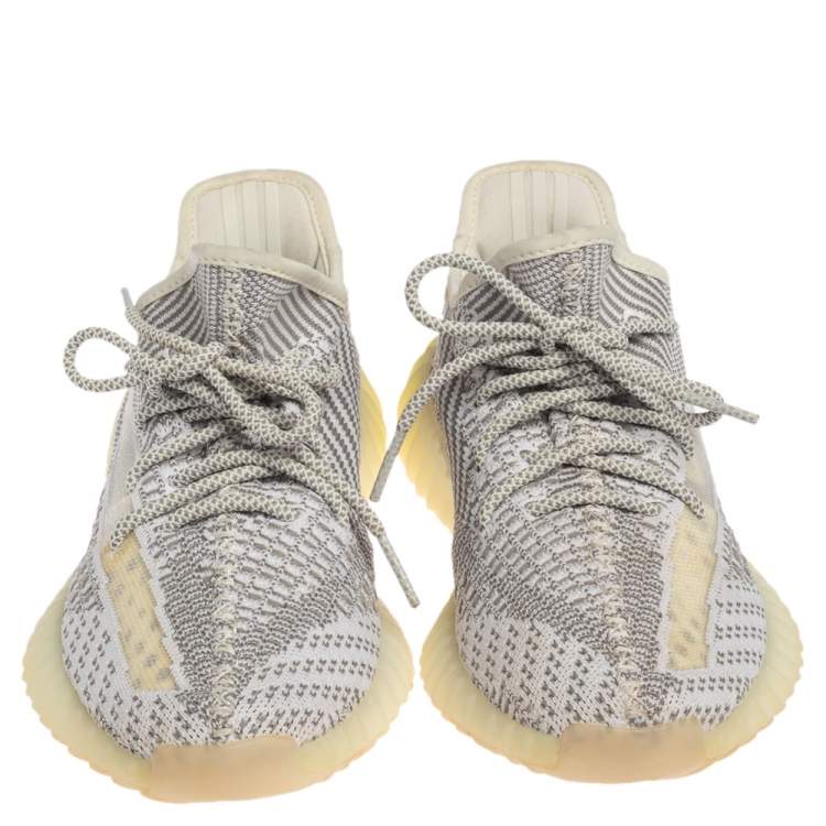Pre Owned Yeezy x Adidas White/Grey Knit Fabric Boost 350 V2 Static Non-Reflective Sneakers Size 42