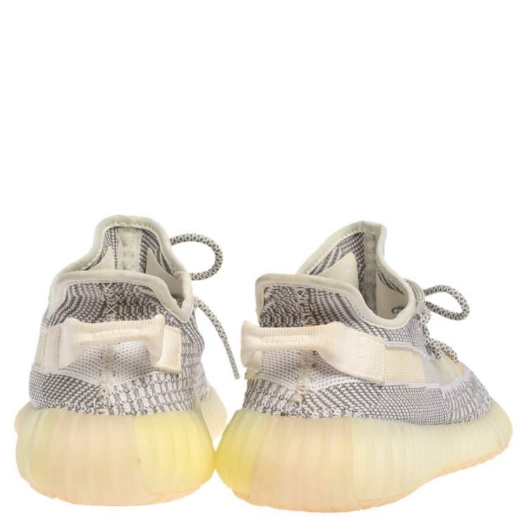 Pre Owned Yeezy x Adidas White/Grey Knit Fabric Boost 350 V2 Static Non-Reflective Sneakers Size 42
