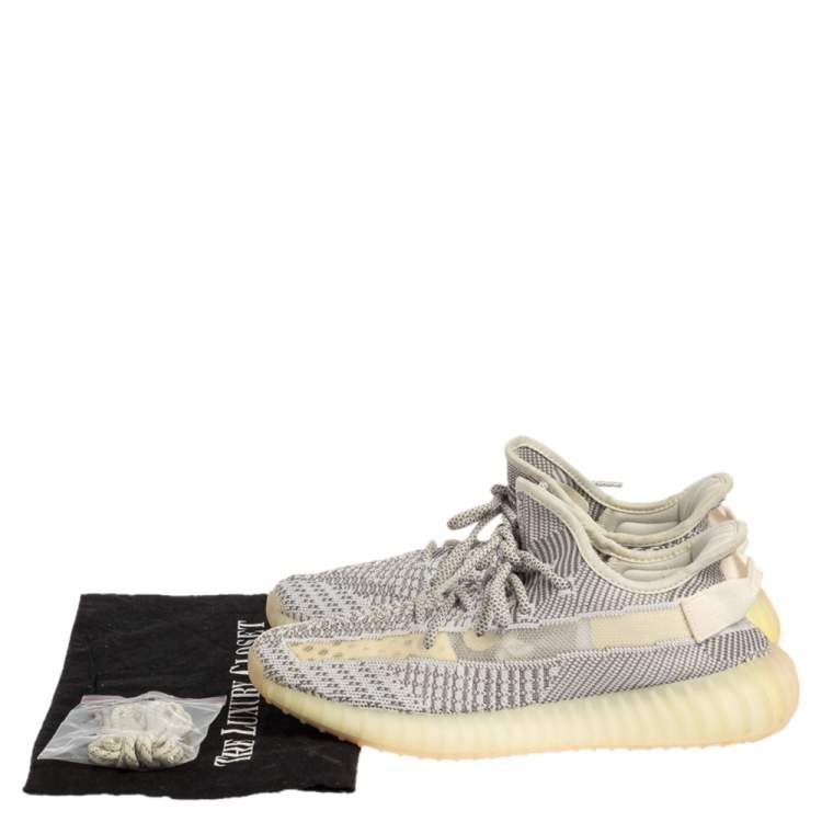 Pre Owned Yeezy x Adidas White/Grey Knit Fabric Boost 350 V2 Static Non-Reflective Sneakers Size 42