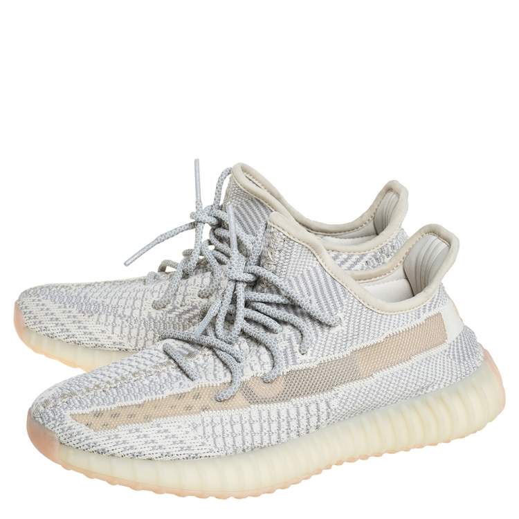 Pre Owned Yeezy x adidas Cream/Grey Knit Fabric Boost 350 V2 Lundmark Sneakers Size 40