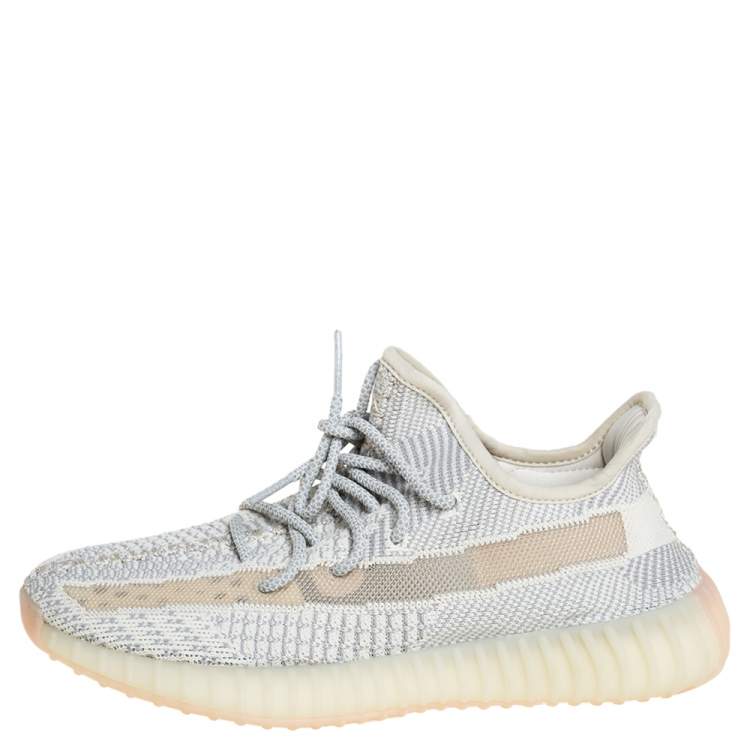 Pre Owned Yeezy x adidas Cream/Grey Knit Fabric Boost 350 V2 Lundmark Sneakers Size 40
