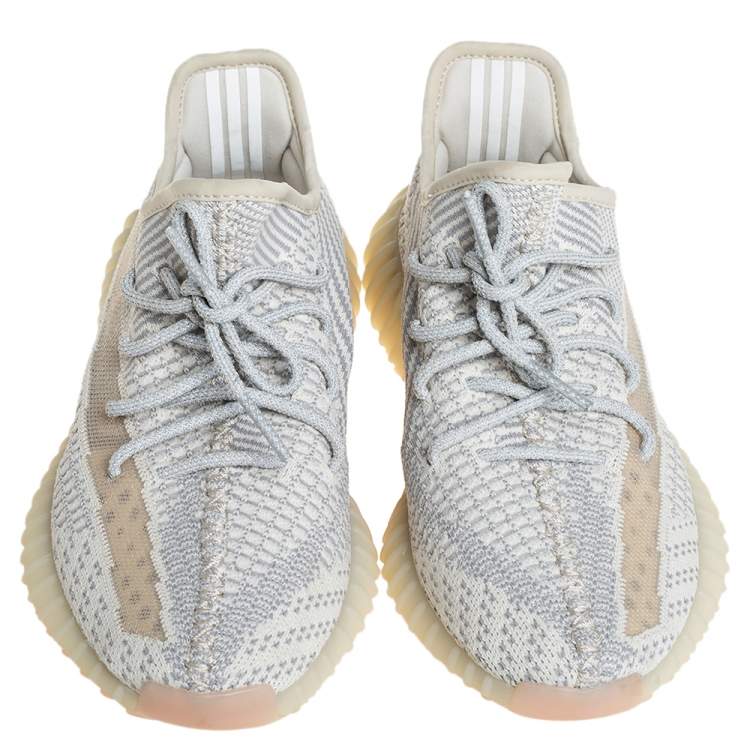 Pre Owned Yeezy x adidas Cream/Grey Knit Fabric Boost 350 V2 Lundmark Sneakers Size 40