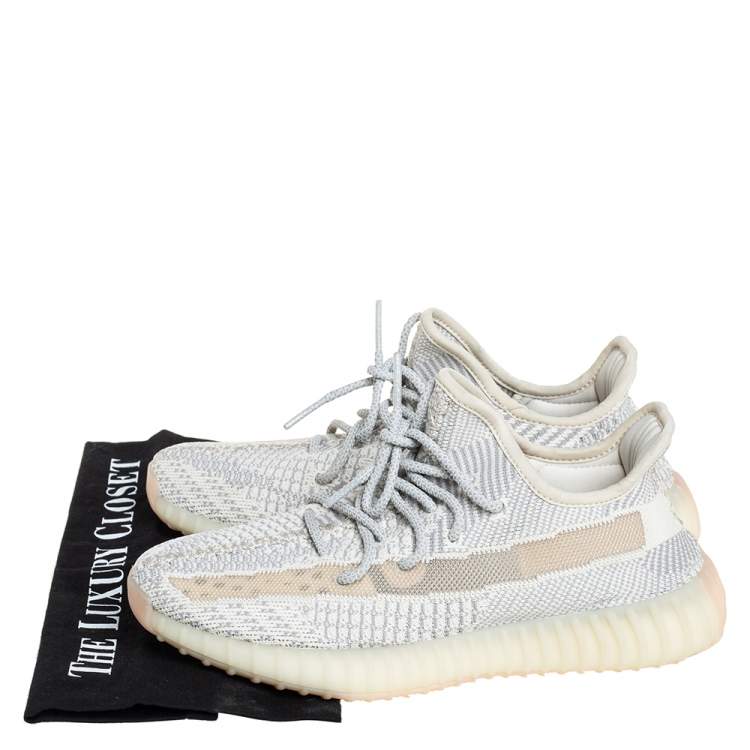 Pre Owned Yeezy x adidas Cream/Grey Knit Fabric Boost 350 V2 Lundmark Sneakers Size 40