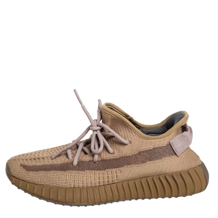 Pre Owned Yeezy x adidas Brown Knit Fabric Boost 350 V2 Earth Sneakers Size 42 2/3