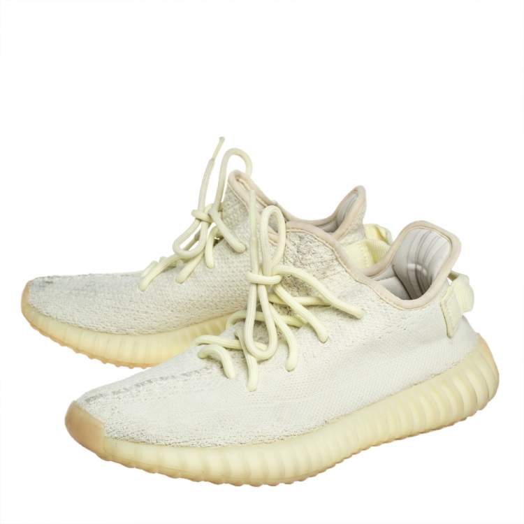 Pre Owned Yeezy x Adidas Yellow Knit Fabric Boost 350 V2 Butter Sneakers Size 37 1/3
