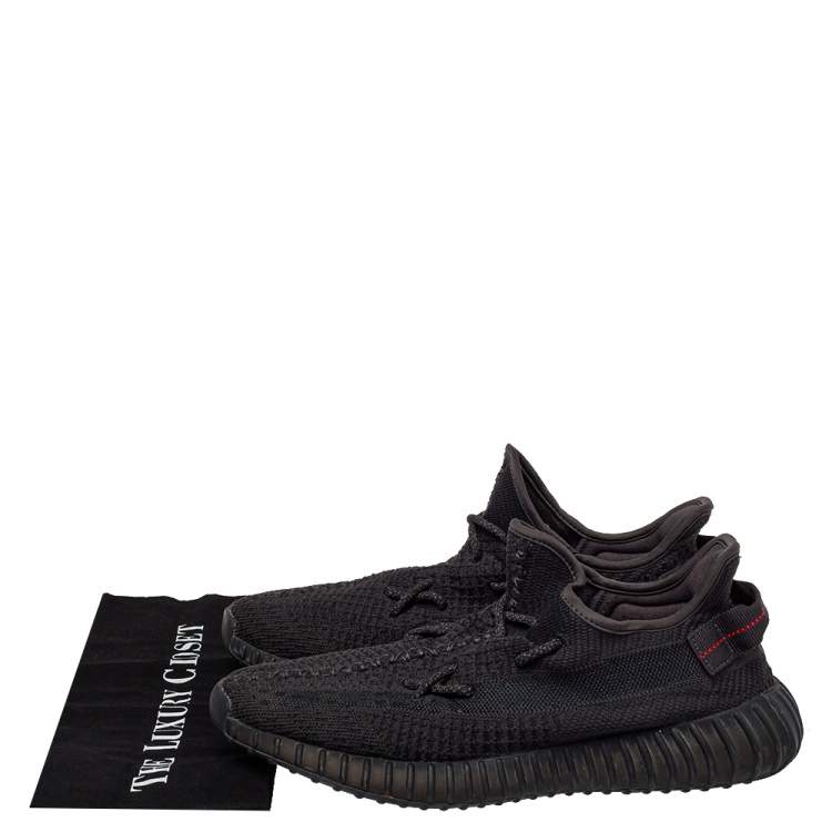 Pre Owned Yeezy x adidas Black Knit Fabric Boost 350 V2 Non- Reflective Sneakers Size 44