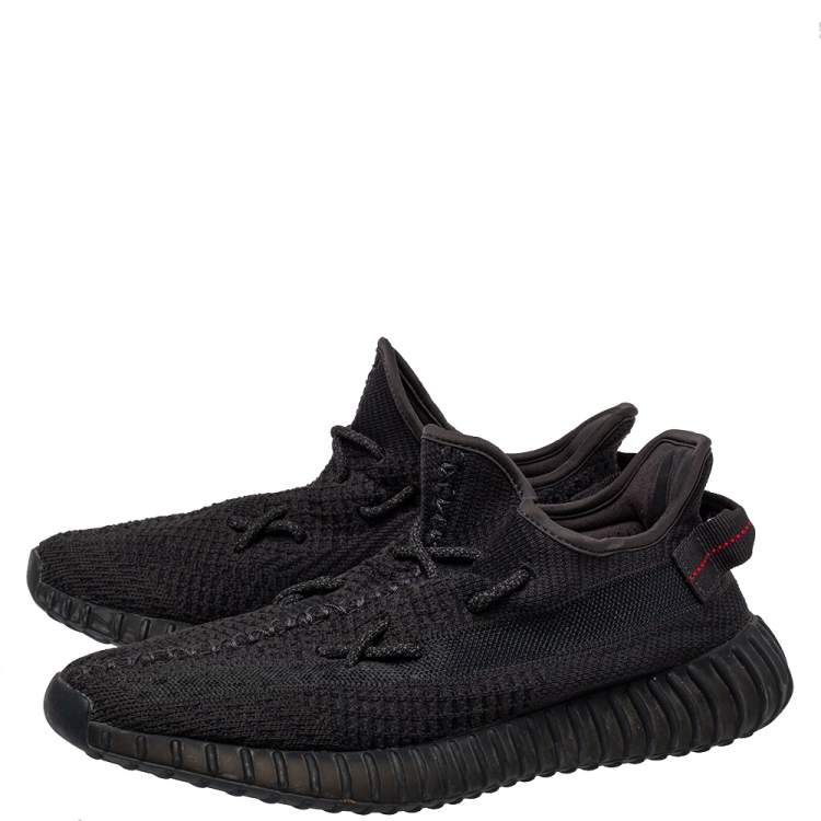 Pre Owned Yeezy x adidas Black Knit Fabric Boost 350 V2 Non- Reflective Sneakers Size 44