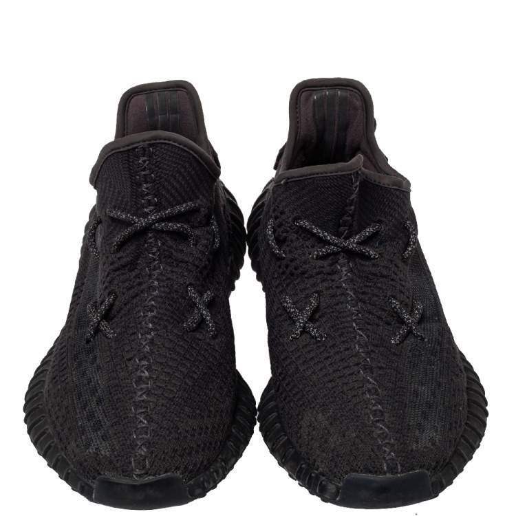 Pre Owned Yeezy x adidas Black Knit Fabric Boost 350 V2 Non- Reflective Sneakers Size 44