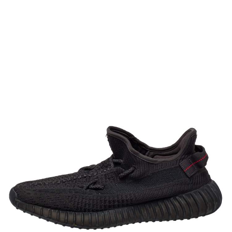 Pre Owned Yeezy x adidas Black Knit Fabric Boost 350 V2 Non- Reflective Sneakers Size 44