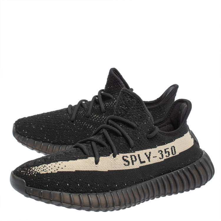 Pre Owned Yeezy x Adidas Core Black/White Knit Fabric Boost 350 V2 Sneakers Size 43 1/3
