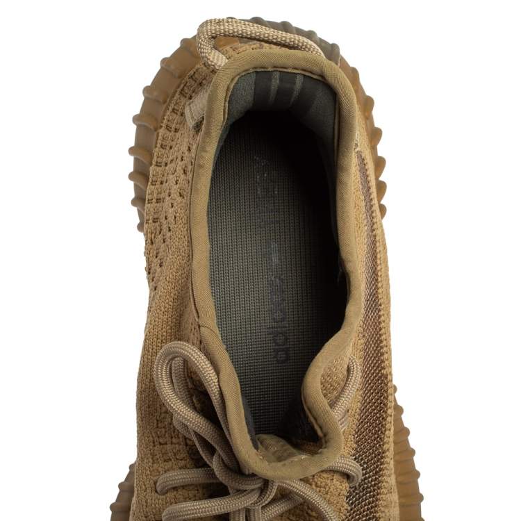 Pre Owned Yeezy x adidas Brown Knit Fabric Boost 350 V2 Earth Sneakers Size 40.5