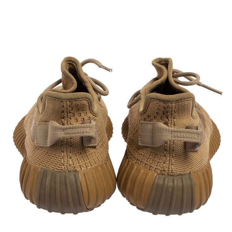 Pre Owned Yeezy x adidas Brown Knit Fabric Boost 350 V2 Earth Sneakers Size 40.5