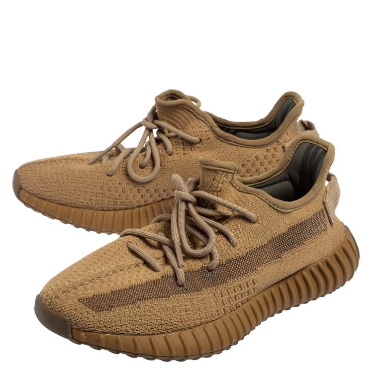 Pre Owned Yeezy x adidas Brown Knit Fabric Boost 350 V2 Earth Sneakers Size 40.5