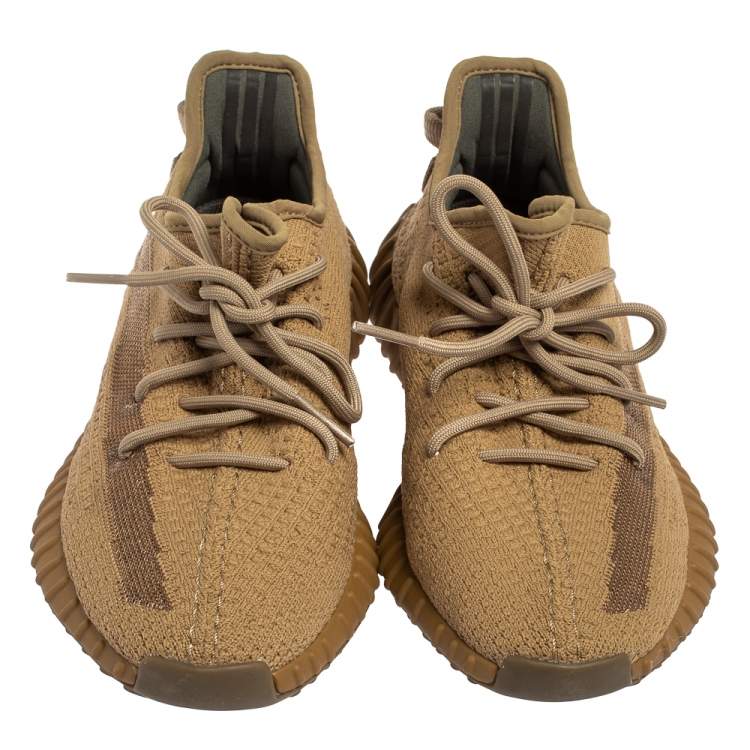 Pre Owned Yeezy x adidas Brown Knit Fabric Boost 350 V2 Earth Sneakers Size 40.5