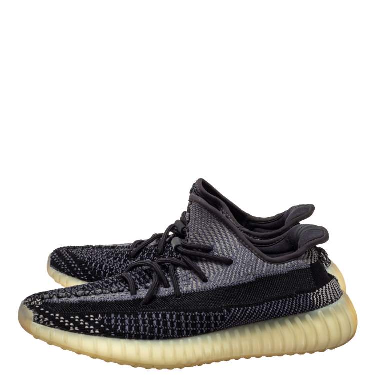 Pre Owned Yeezy x adidas Black Knit Fabric Boost 350 V2 Carbon Sneakers Size 44