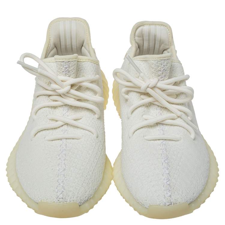Pre Owned Yeezy x Adidas Cream Cotton Knit Boost 350 V2 Triple White Sneakers Size 41 1/3