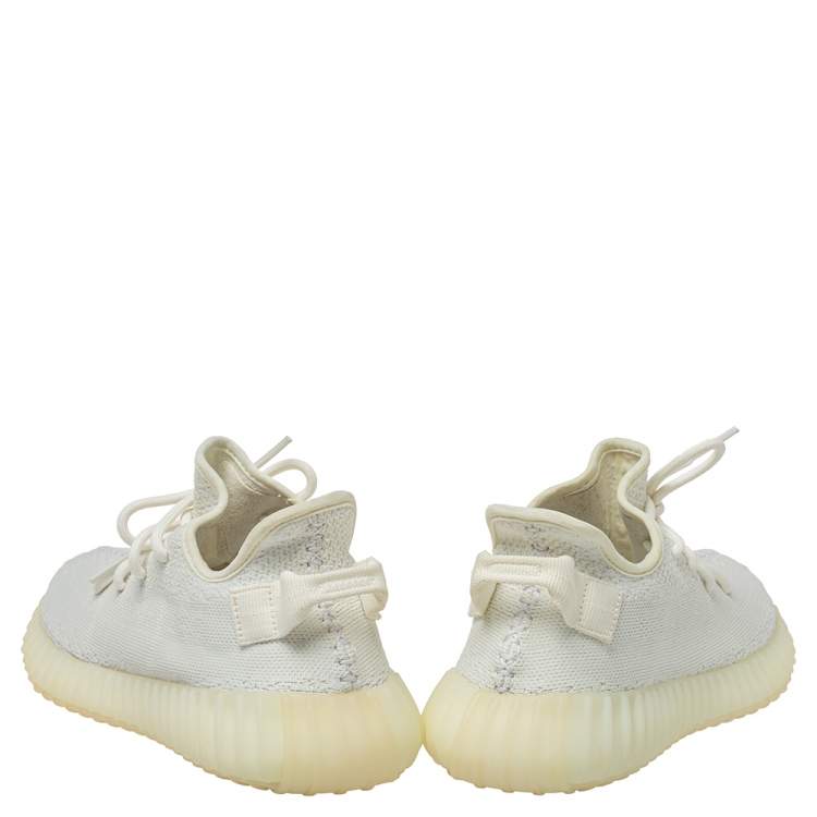Pre Owned Yeezy x Adidas Cream Cotton Knit Boost 350 V2 Triple White Sneakers Size 41 1/3