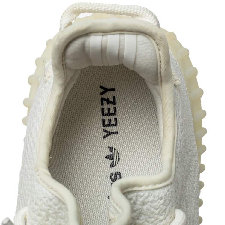 Pre Owned Yeezy x Adidas Cream Cotton Knit Boost 350 V2 Triple White Sneakers Size 41 1/3