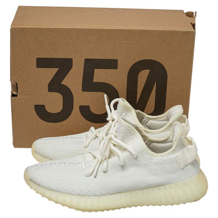 Pre Owned Yeezy x Adidas Cream Cotton Knit Boost 350 V2 Triple White Sneakers Size 41 1/3