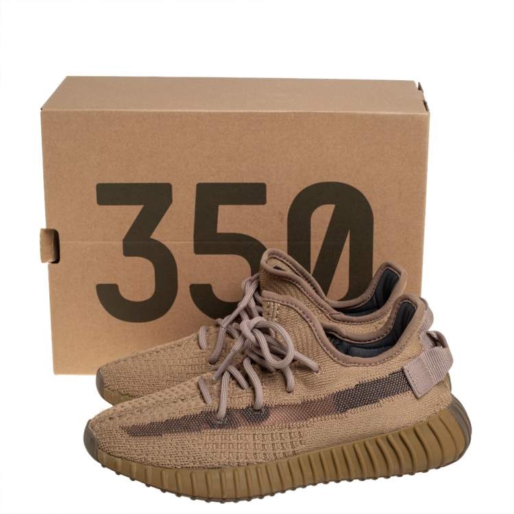 Pre Owned Yeezy x adidas Brown Knit Fabric Boost 350 V2 Earth Sneakers Size 38