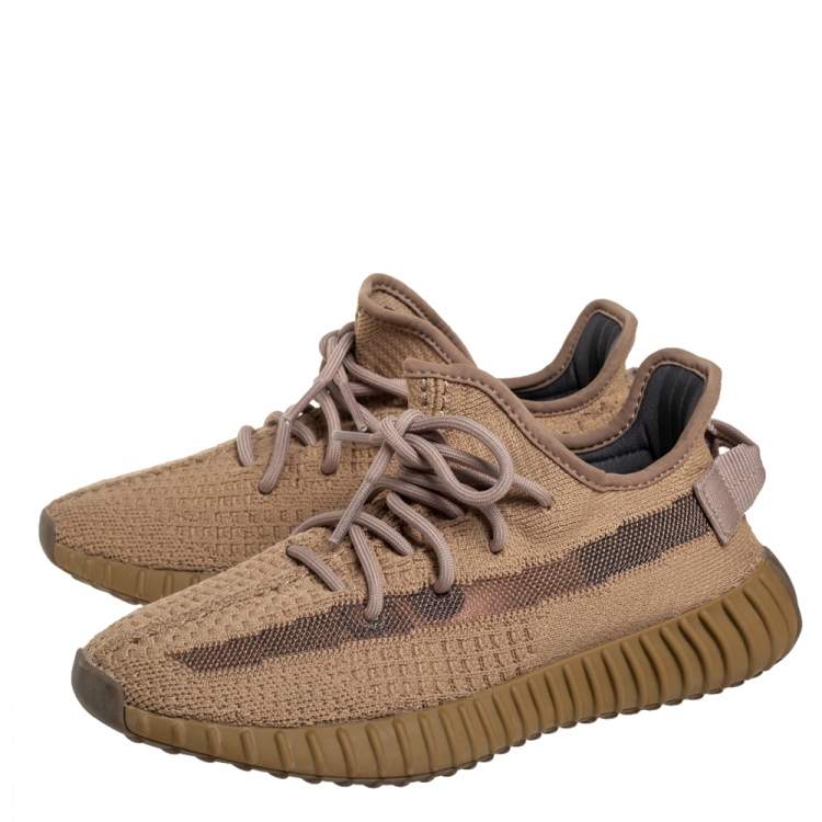 Pre Owned Yeezy x adidas Brown Knit Fabric Boost 350 V2 Earth Sneakers Size 38