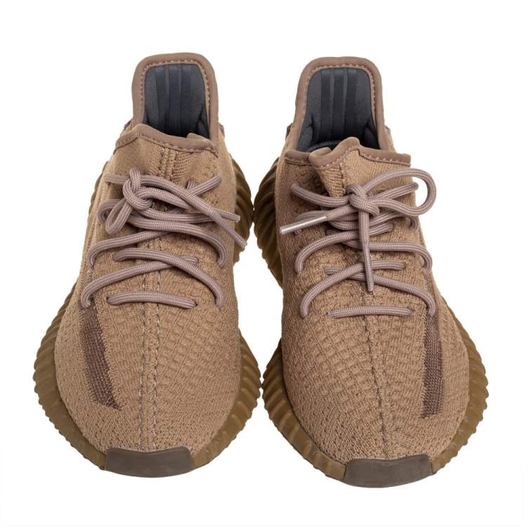 Pre Owned Yeezy x adidas Brown Knit Fabric Boost 350 V2 Earth Sneakers Size 38