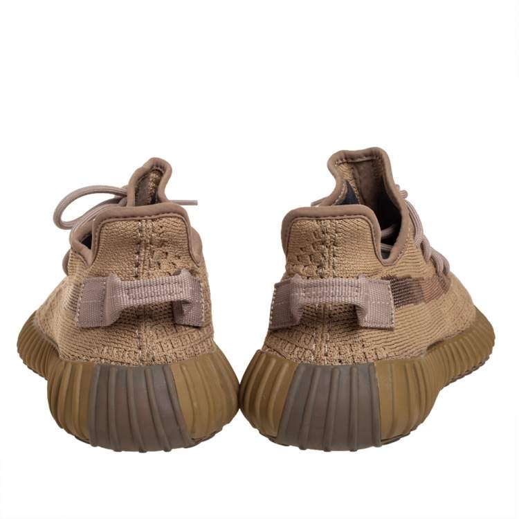 Pre Owned Yeezy x adidas Brown Knit Fabric Boost 350 V2 Earth Sneakers Size 38