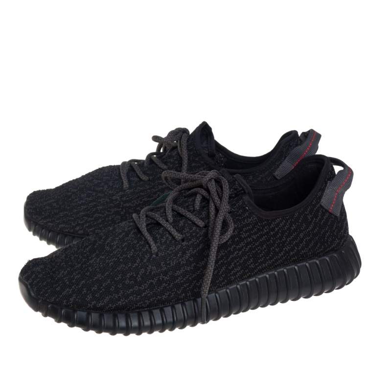 Pre Owned Adidas Yeezy Boost 350 V1 Pirate Black Knit Fabric Low Top Sneakers Size 46.5