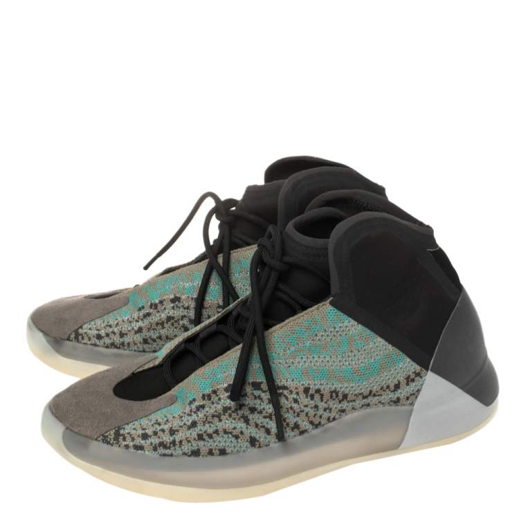 مملوكة مسبقًا Yeezy x Adidas Teal Blue/Grey Cotton Knit Quantum Sneaker Size 46 2/3