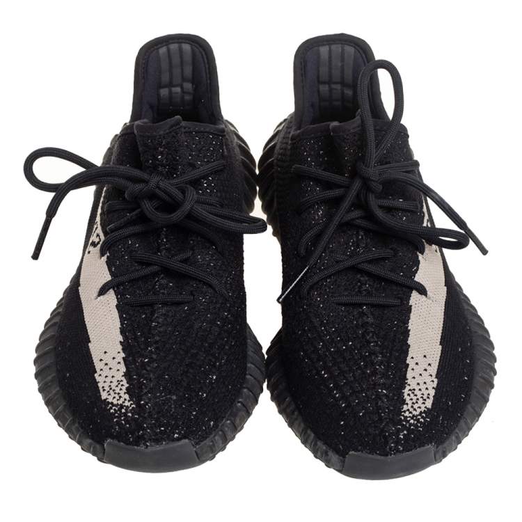 Pre Owned Yeezy x adidas Core Black/White Knit Fabric Boost 350 V2 Sneakers Size 42