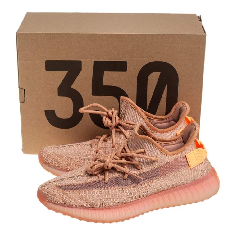 Pre Owned Yeezy x adidas Maple Orange Knit Fabric Boost 350 V2 Low Top Sneakers Size 43 1/3