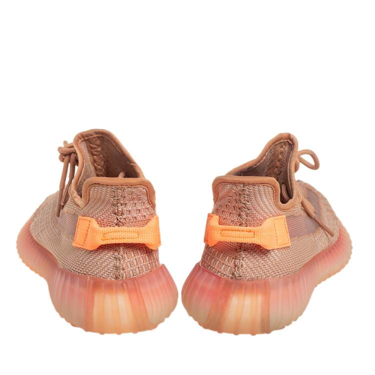 Pre Owned Yeezy x adidas Maple Orange Knit Fabric Boost 350 V2 Low Top Sneakers Size 43 1/3