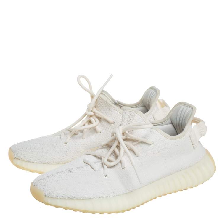 Pre Owned Yeezy x Adidas White Knit Fabric Boost 350 V2 Triple White Low Top Sneakers Size 41 1/3