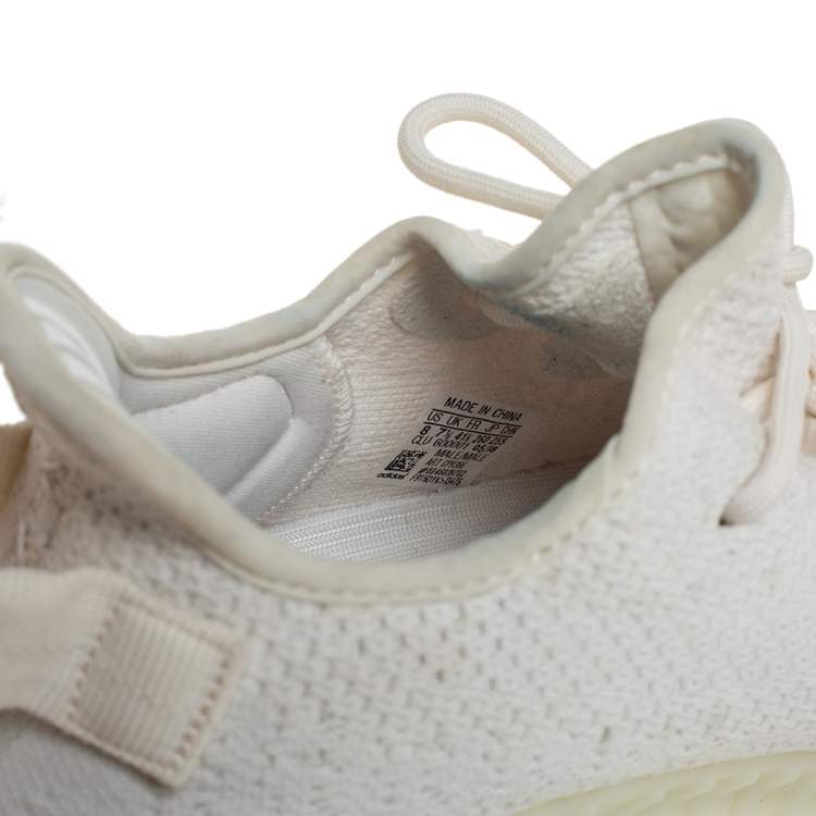 Pre Owned Yeezy x Adidas White Knit Fabric Boost 350 V2 Triple White Low Top Sneakers Size 41 1/3