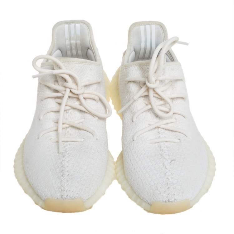 Pre Owned Yeezy x Adidas White Knit Fabric Boost 350 V2 Triple White Low Top Sneakers Size 41 1/3