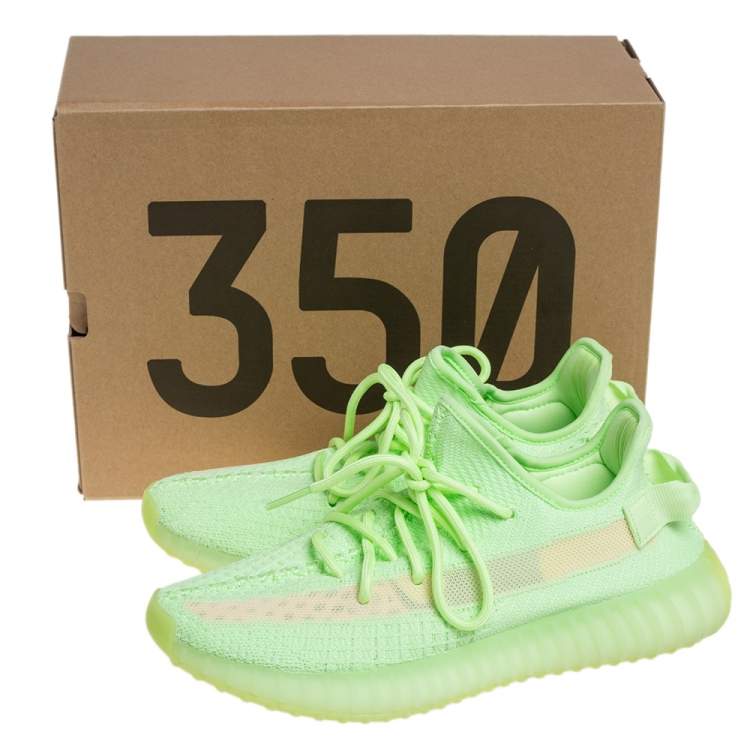 Pre Owned Yeezy x adidas Green Knit Fabric Boost 350 V2 Glow Low Top Sneakers Size 43 1/3