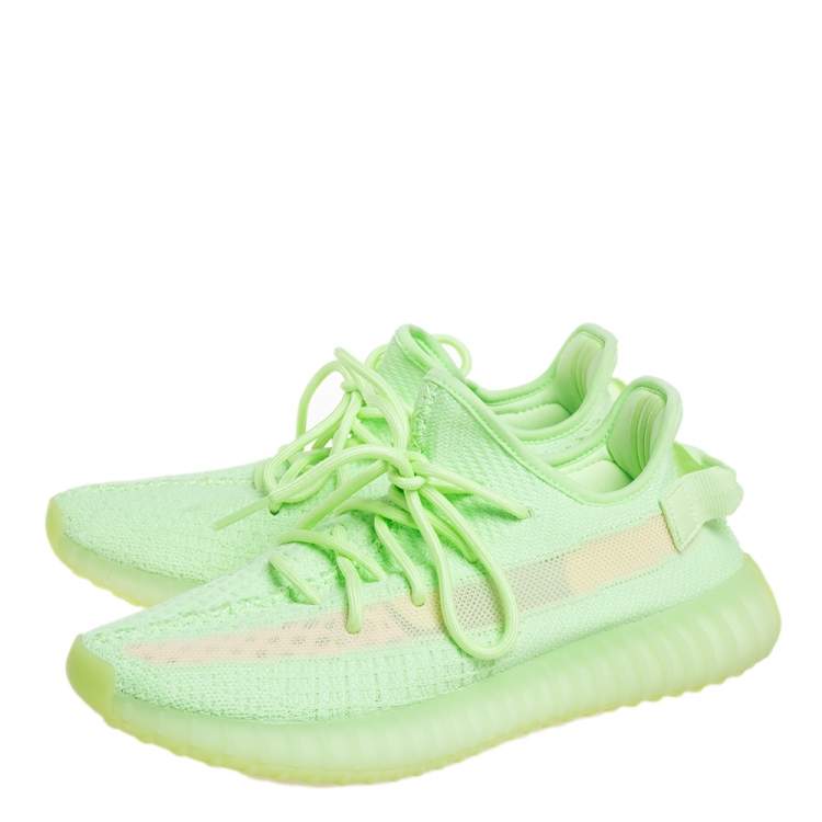 Pre Owned Yeezy x adidas Green Knit Fabric Boost 350 V2 Glow Low Top Sneakers Size 43 1/3
