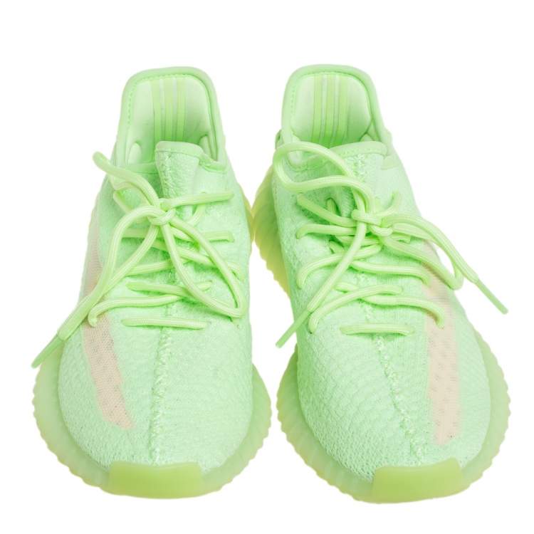 Pre Owned Yeezy x adidas Green Knit Fabric Boost 350 V2 Glow Low Top Sneakers Size 43 1/3