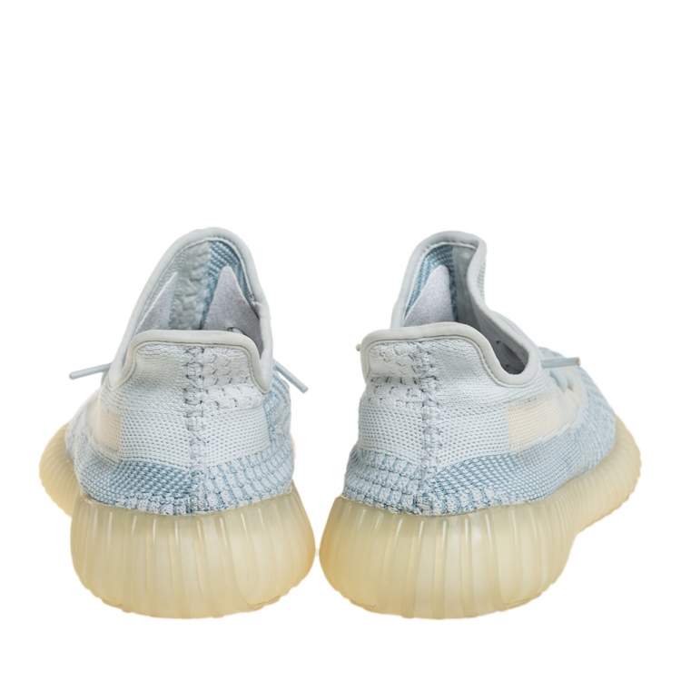 Pre Owned Yeezy x adidas White/Blue Knit Fabric Boost 350 V2 Cloud White Non Reflective Sneakers Size 42 2/3