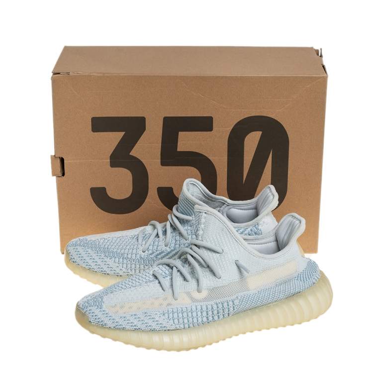 Pre Owned Yeezy x adidas White/Blue Knit Fabric Boost 350 V2 Cloud White Non Reflective Sneakers Size 42 2/3