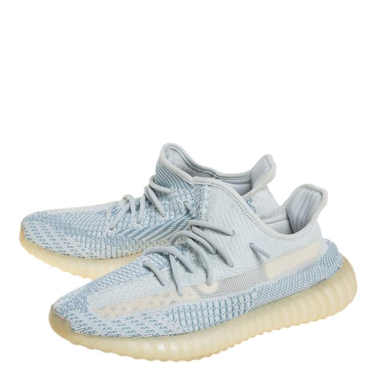 Pre Owned Yeezy x adidas White/Blue Knit Fabric Boost 350 V2 Cloud White Non Reflective Sneakers Size 42 2/3
