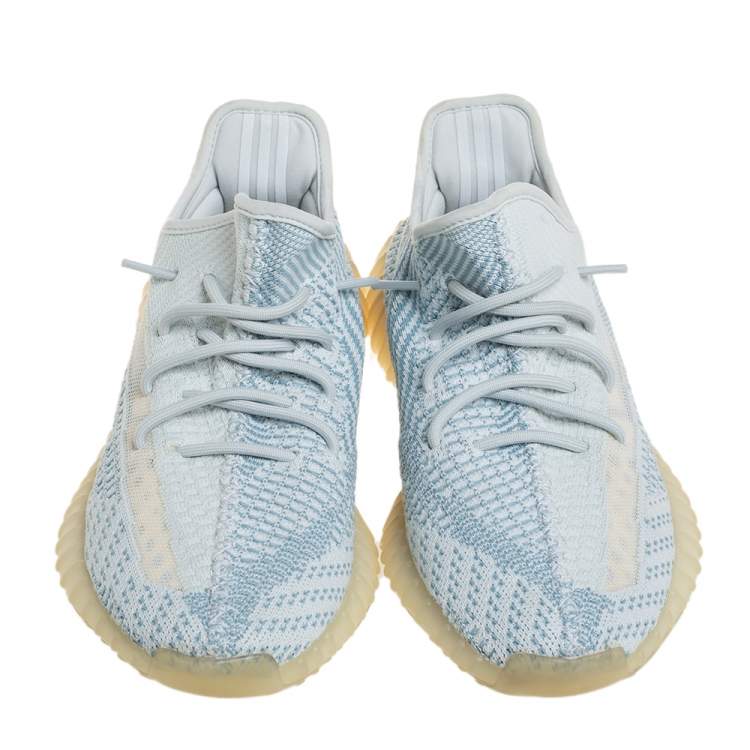Pre Owned Yeezy x adidas White/Blue Knit Fabric Boost 350 V2 Cloud White Non Reflective Sneakers Size 42 2/3