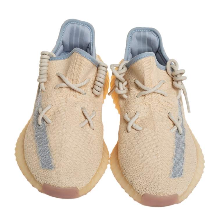 Pre Owned Yeezy x adidas Beige/Grey Knit Fabric Boost 350 V2 Linen Sneakers Size 42