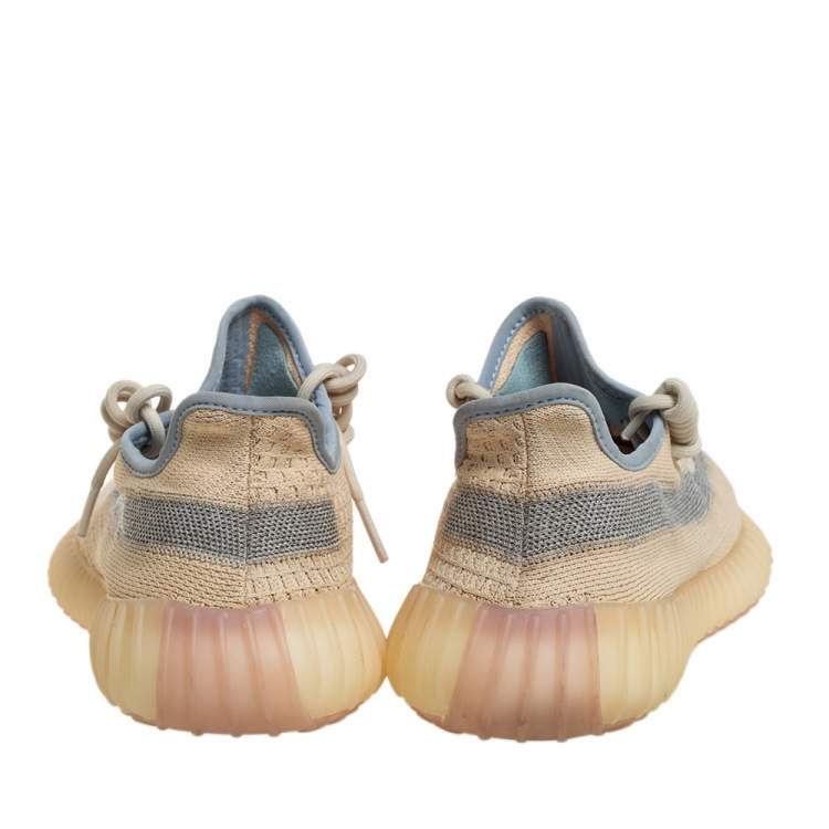 Pre Owned Yeezy x adidas Beige/Grey Knit Fabric Boost 350 V2 Linen Sneakers Size 42