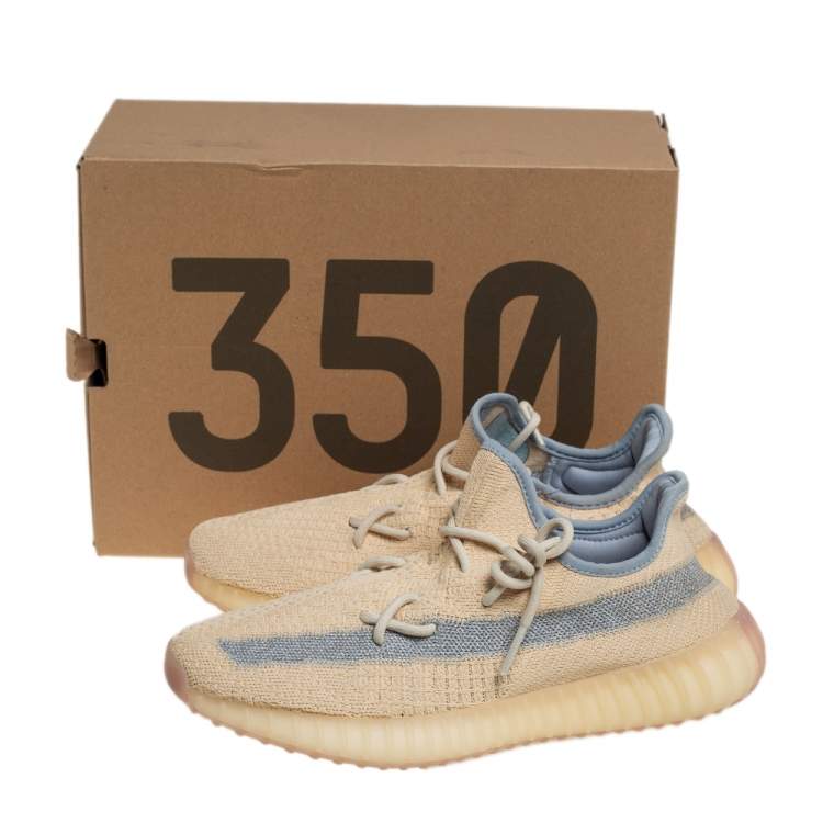 Pre Owned Yeezy x adidas Beige/Grey Knit Fabric Boost 350 V2 Linen Sneakers Size 42