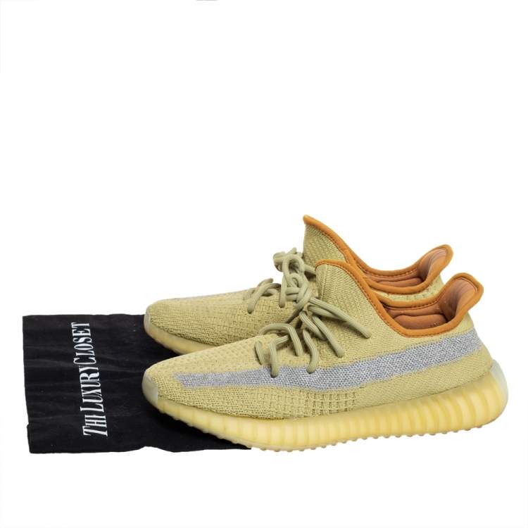 Pre Owned Yeezy x adidas Green Knit Fabric Boost 350 V2 Marsh Sneakers Size 42