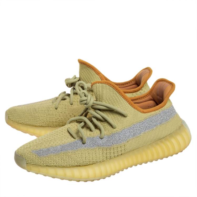 Pre Owned Yeezy x adidas Green Knit Fabric Boost 350 V2 Marsh Sneakers Size 42